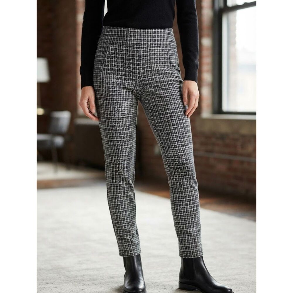 Women's Stretch Ponte Trousers Houndstooth Pattern Size Large Autumn Chic Pants